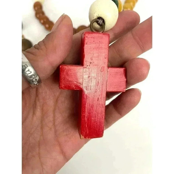 VTG Pair Wooden Rosaries Bronze Colorful - Picture 3 of 12